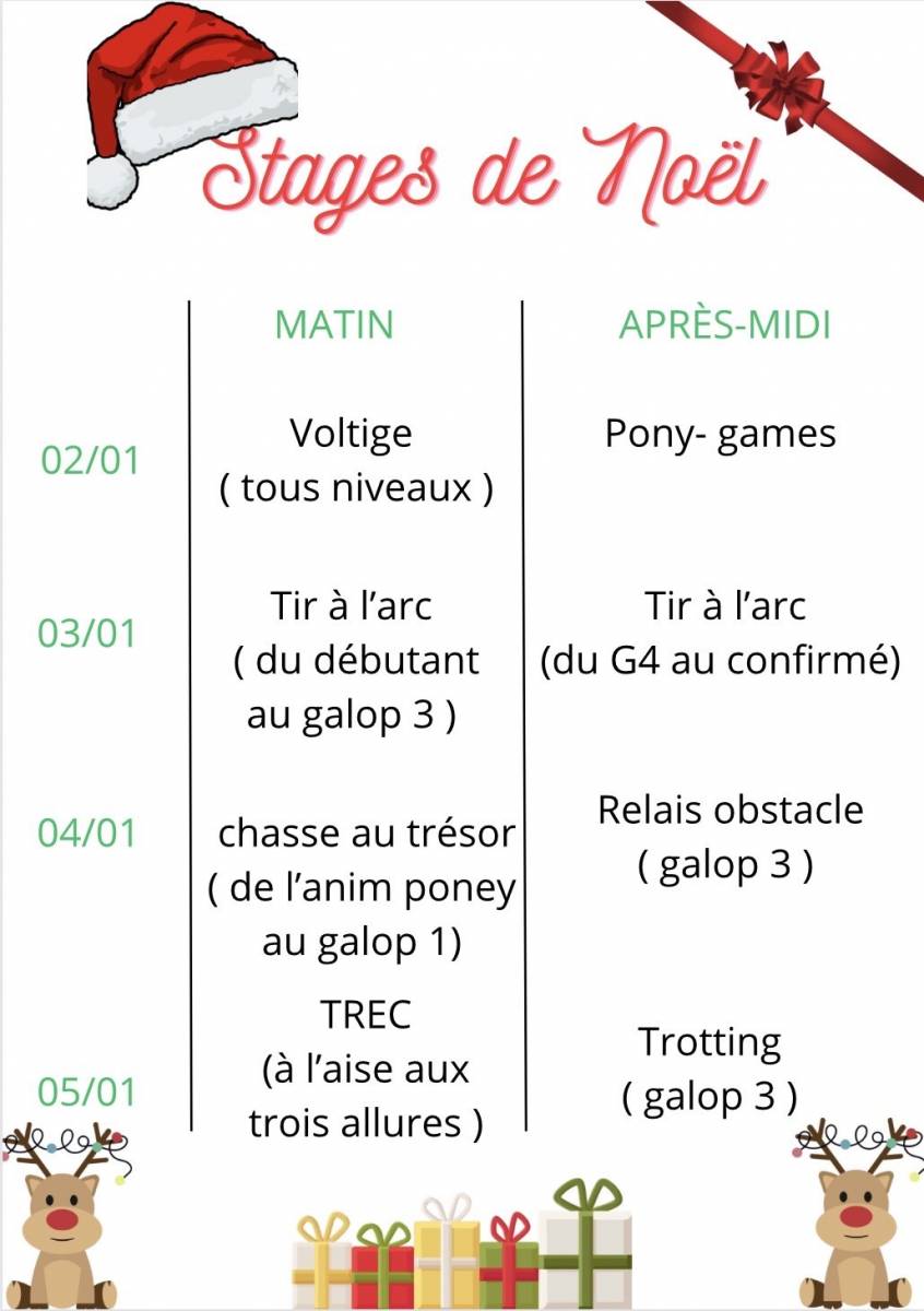 Programme stages vacances de Noël